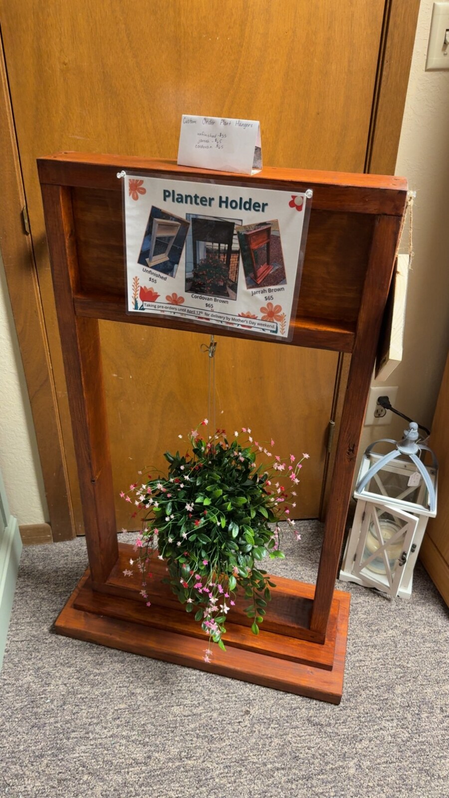 Hanging planter stand with live plant display