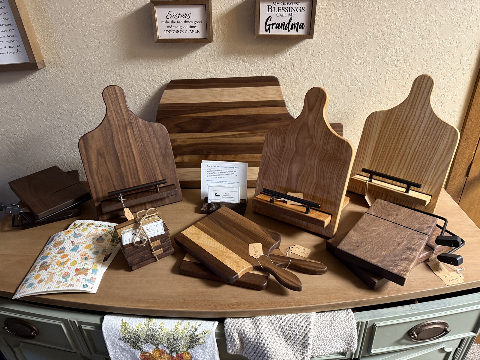 Full Lazy J Works product display at a craft show